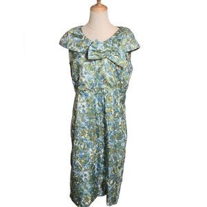 Vintage Floral Green and Blue Bow Dress